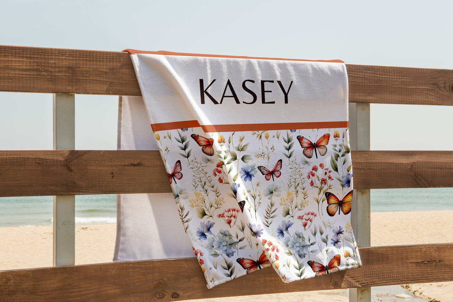 Personalized Floral Butterfly Beach Towel