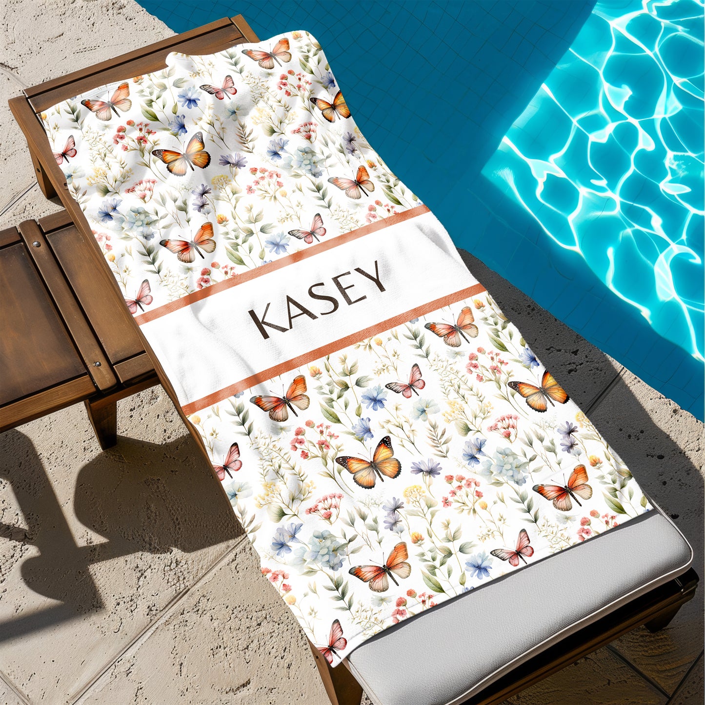 Personalized Floral Butterfly Beach Towel