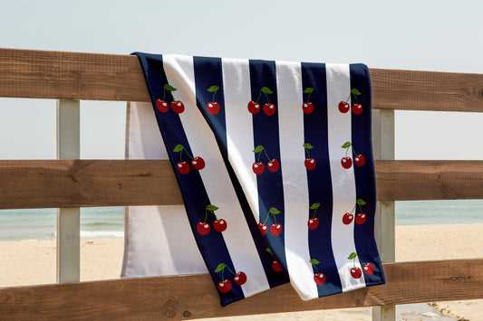 Personalized Cherry Stripe Beach Towel