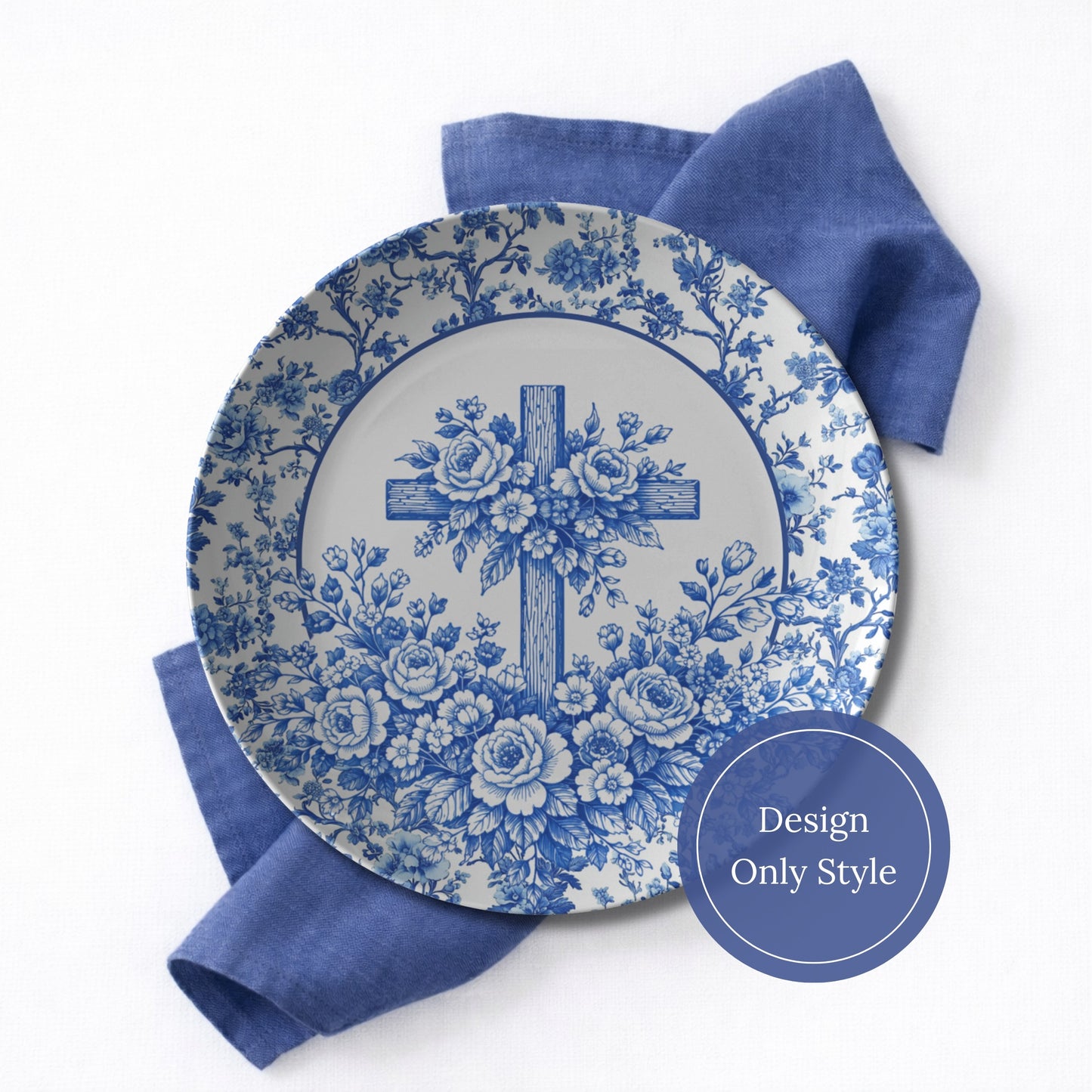 Blue Chinoiserie Floral Cross Plate