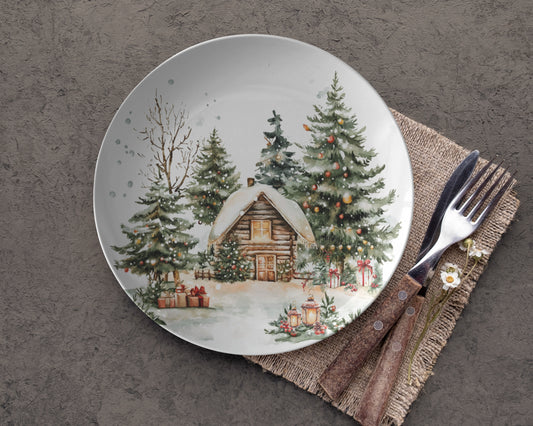 Country Home Log Cabin Holiday Plate