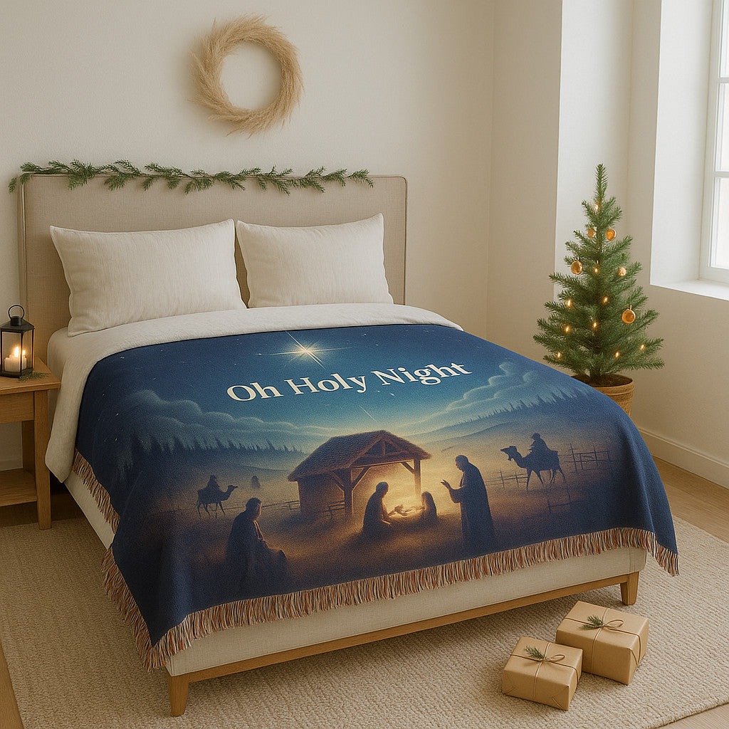 Nativity Scene Woven Christmas Blanket