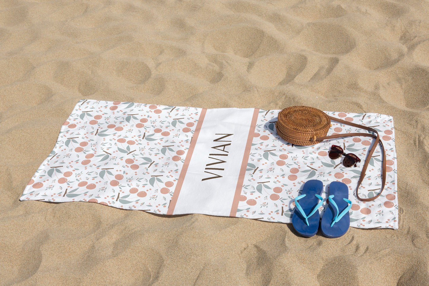 Personalized Pastel Cherry Beach Towel