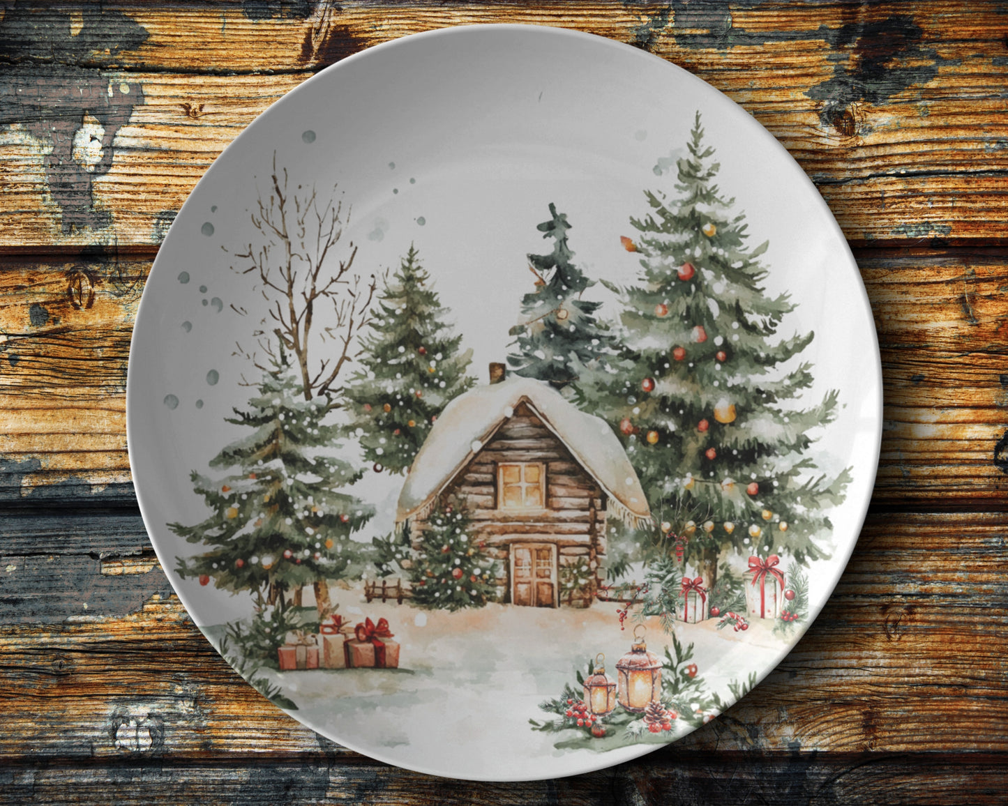 Country Home Log Cabin Holiday Plate