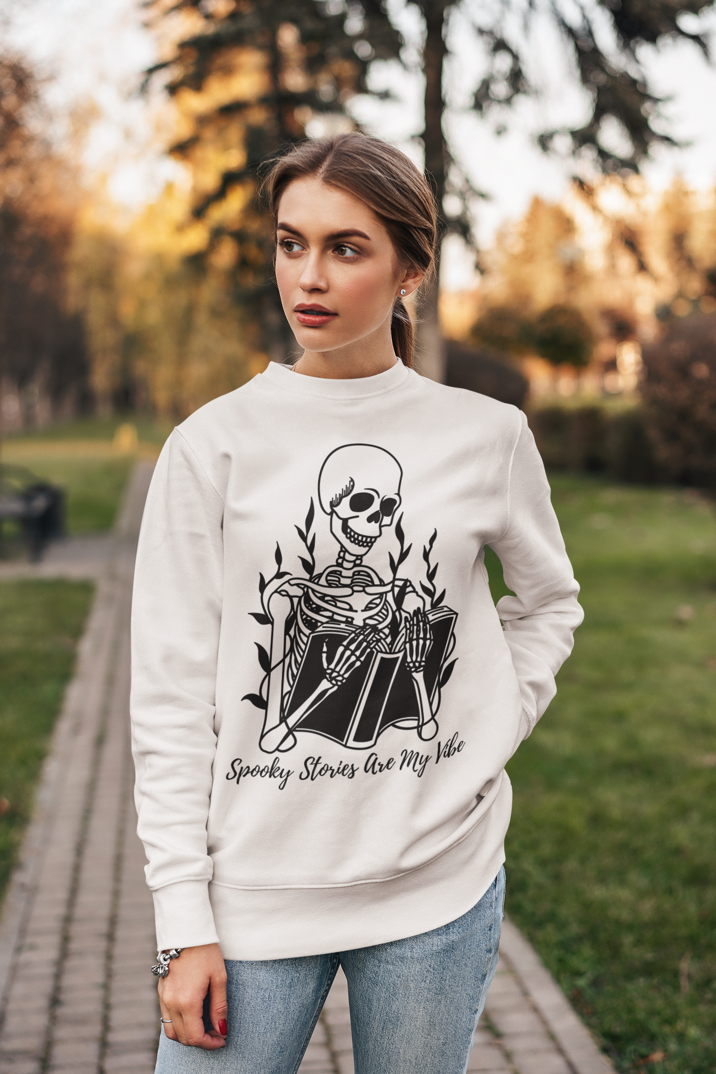 Premium Sweatshirt Book Reader Sweatshirt Spooky Vibes Sweatshirt Book Lover Gift Ideas Halloween Skeleton Sweatshirt Book Lover Sweatshirt