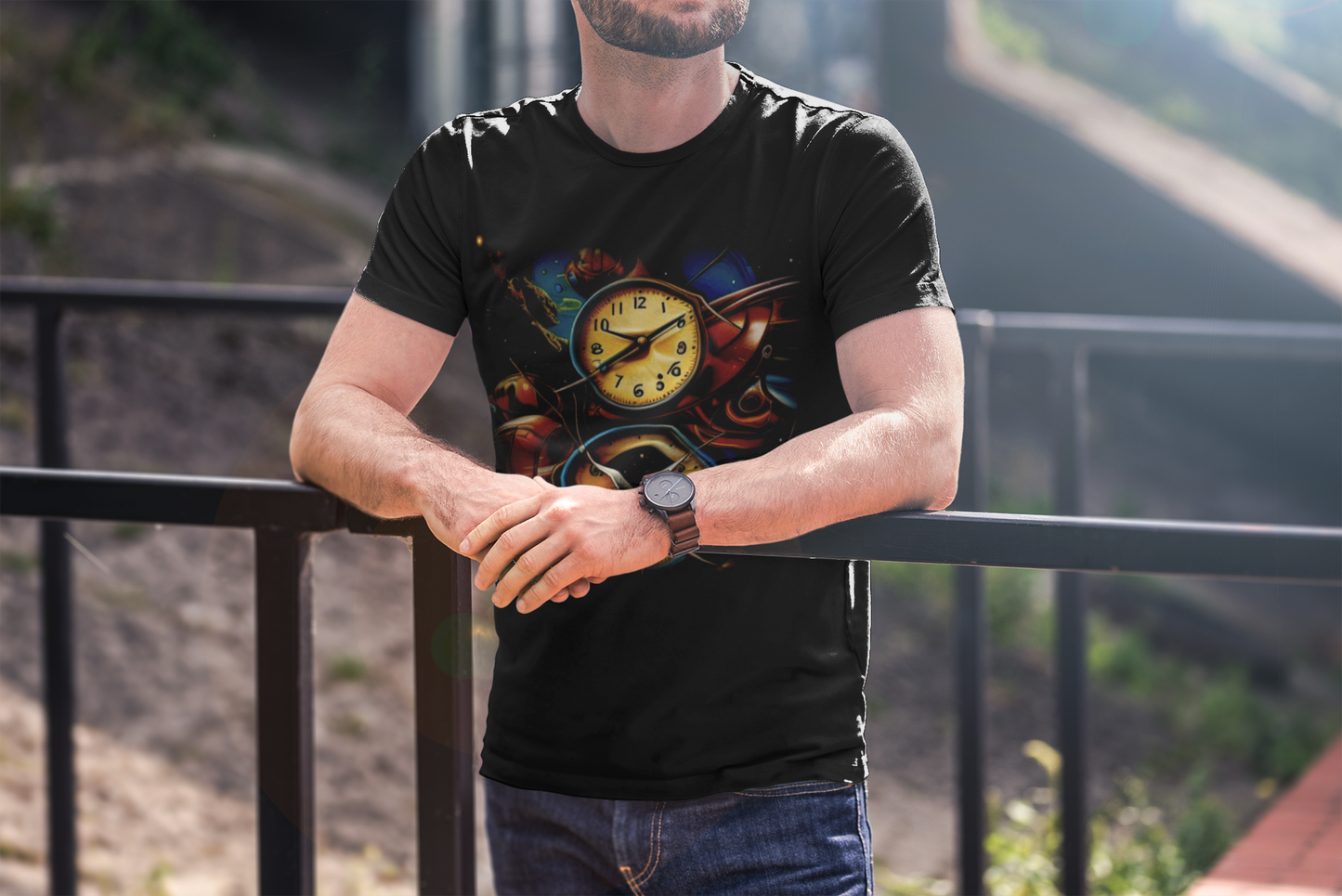 Time Space Graphic T Shirt Gift for Dad One of a Kind Cosmic Self Care Shirt Boyfriend Gift for Him Unique Clock T-Shirt