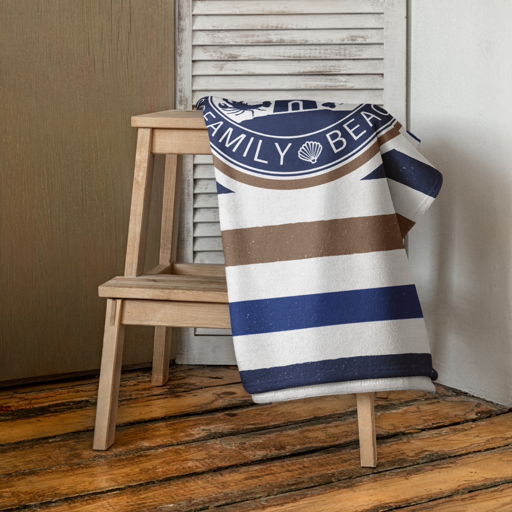 Custom Coastal Stripe Beach Towel With Lighthouse