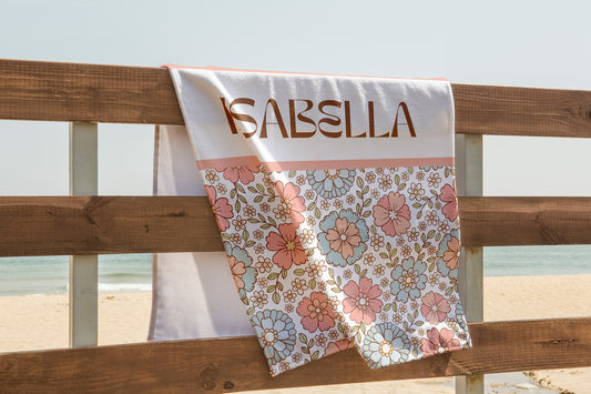 Personalized Boho Flower Beach Towel