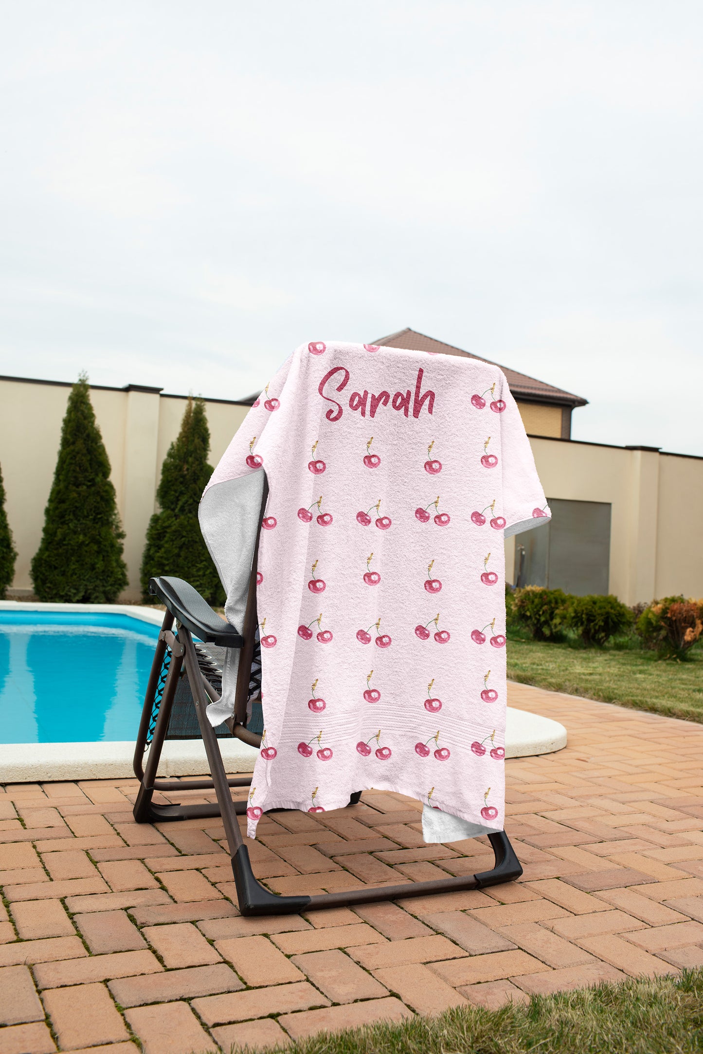Personalized Pink Cherry Beach Towel