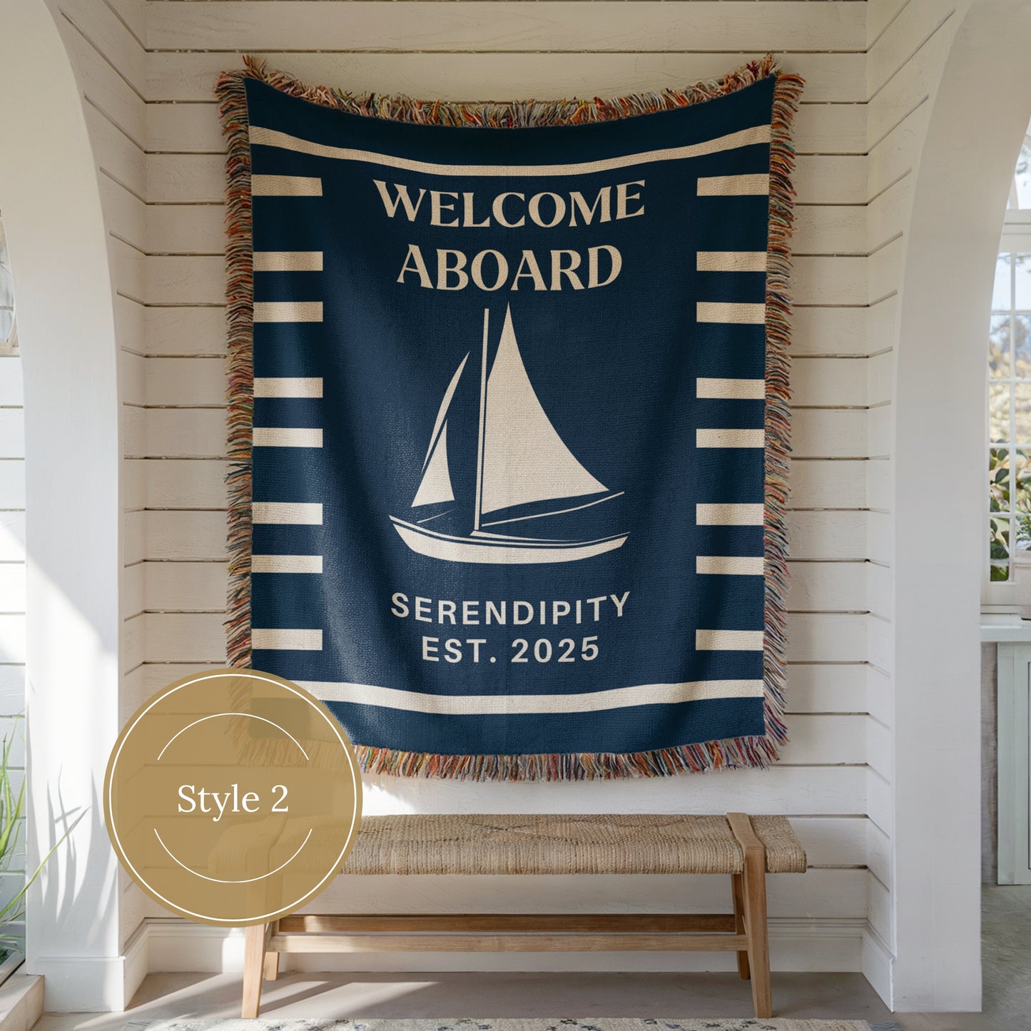 Personalized Woven Sailboat Blanket