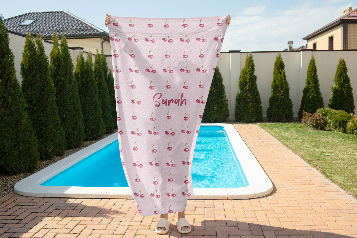 Personalized Pink Cherry Beach Towel