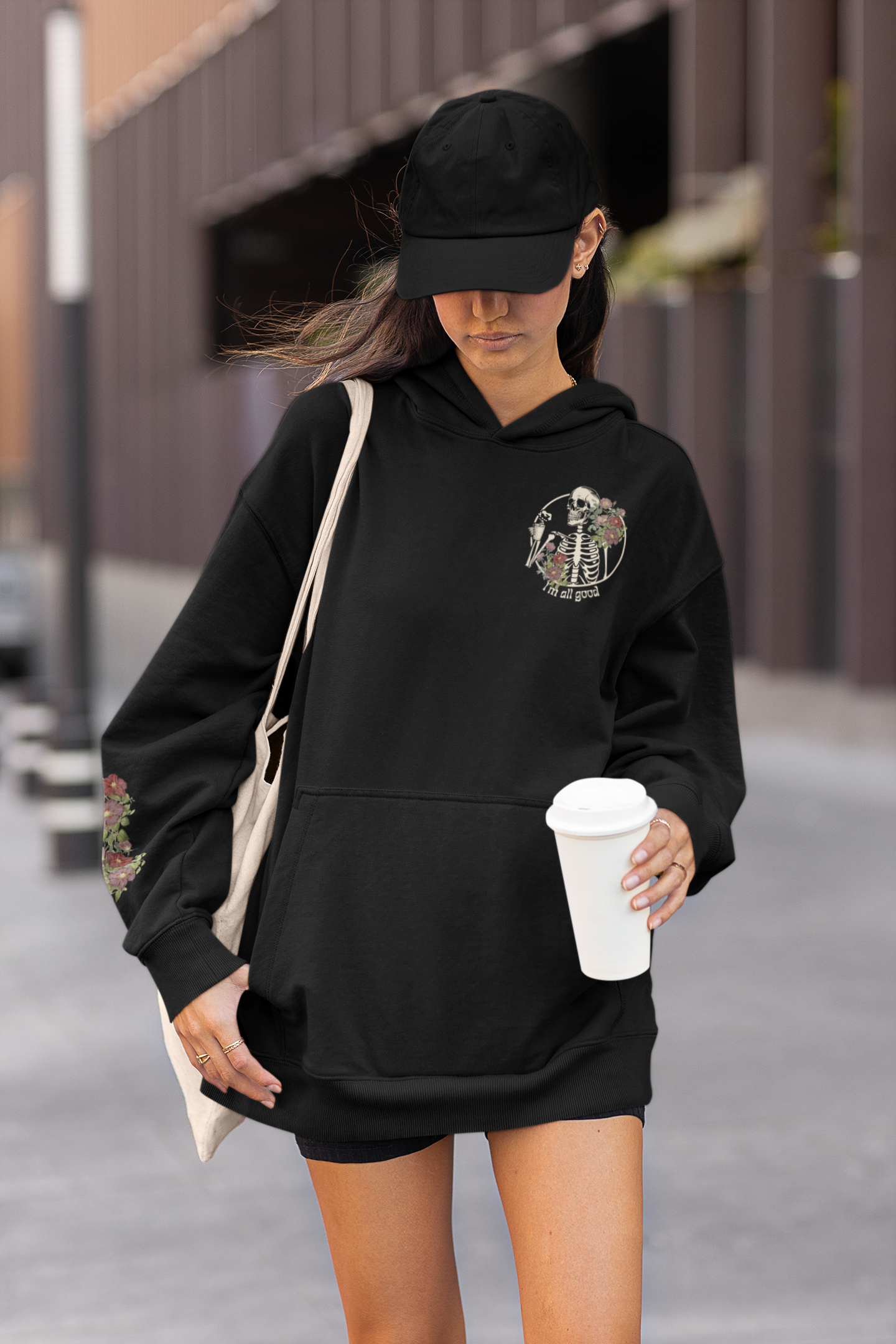 Floral Skeleton Hooded Sweatshirt