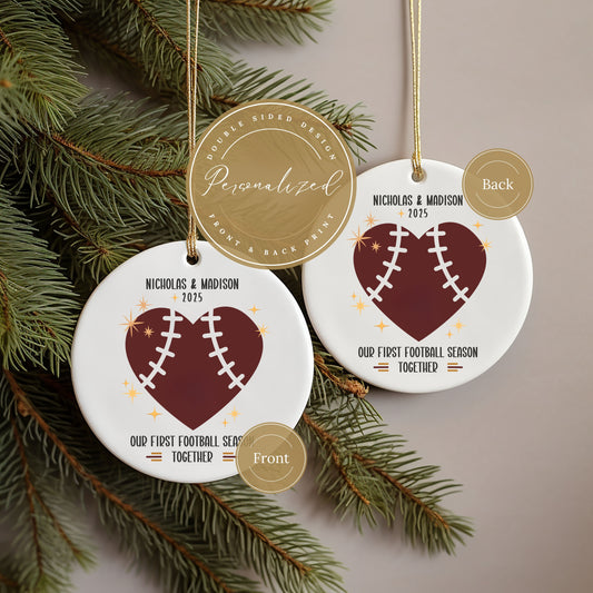 Our First Football Season Together Custom Couple Ornament