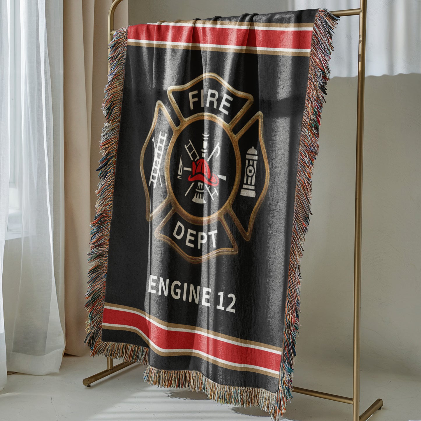 Personalized Fireman Maltese Cross Woven Blanket