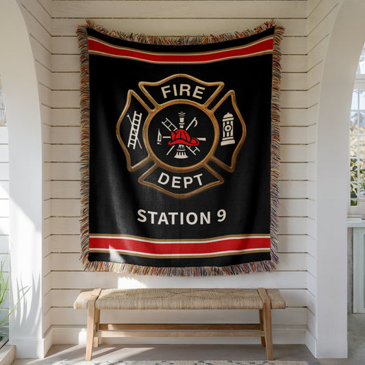 Personalized Fireman Maltese Cross Woven Blanket