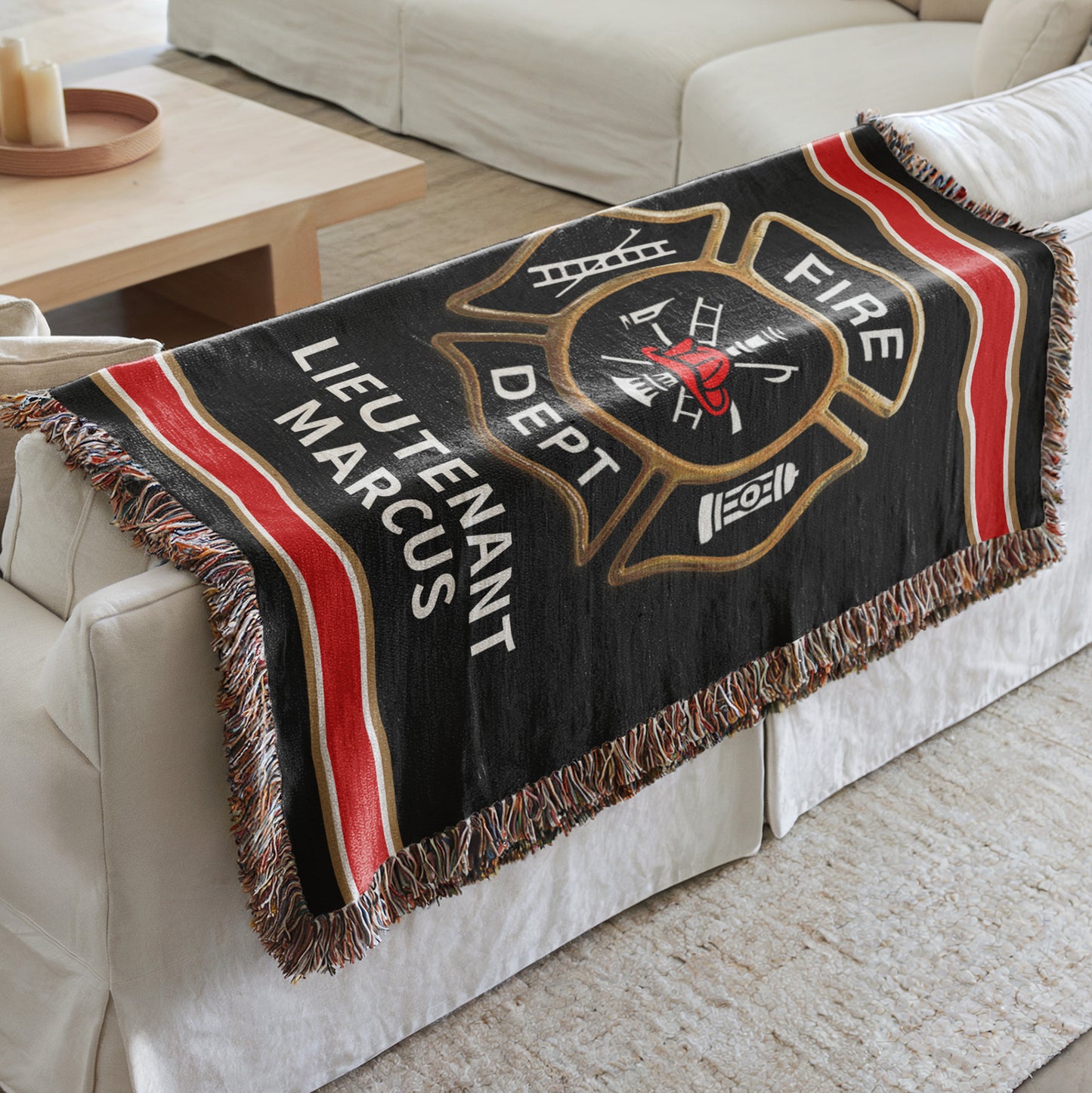 Personalized Fireman Maltese Cross Woven Blanket