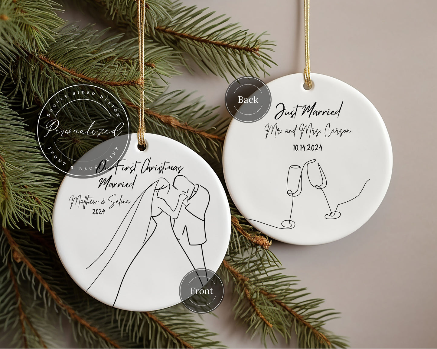Our First Christmas Married Personalized Couple Christmas Ornament