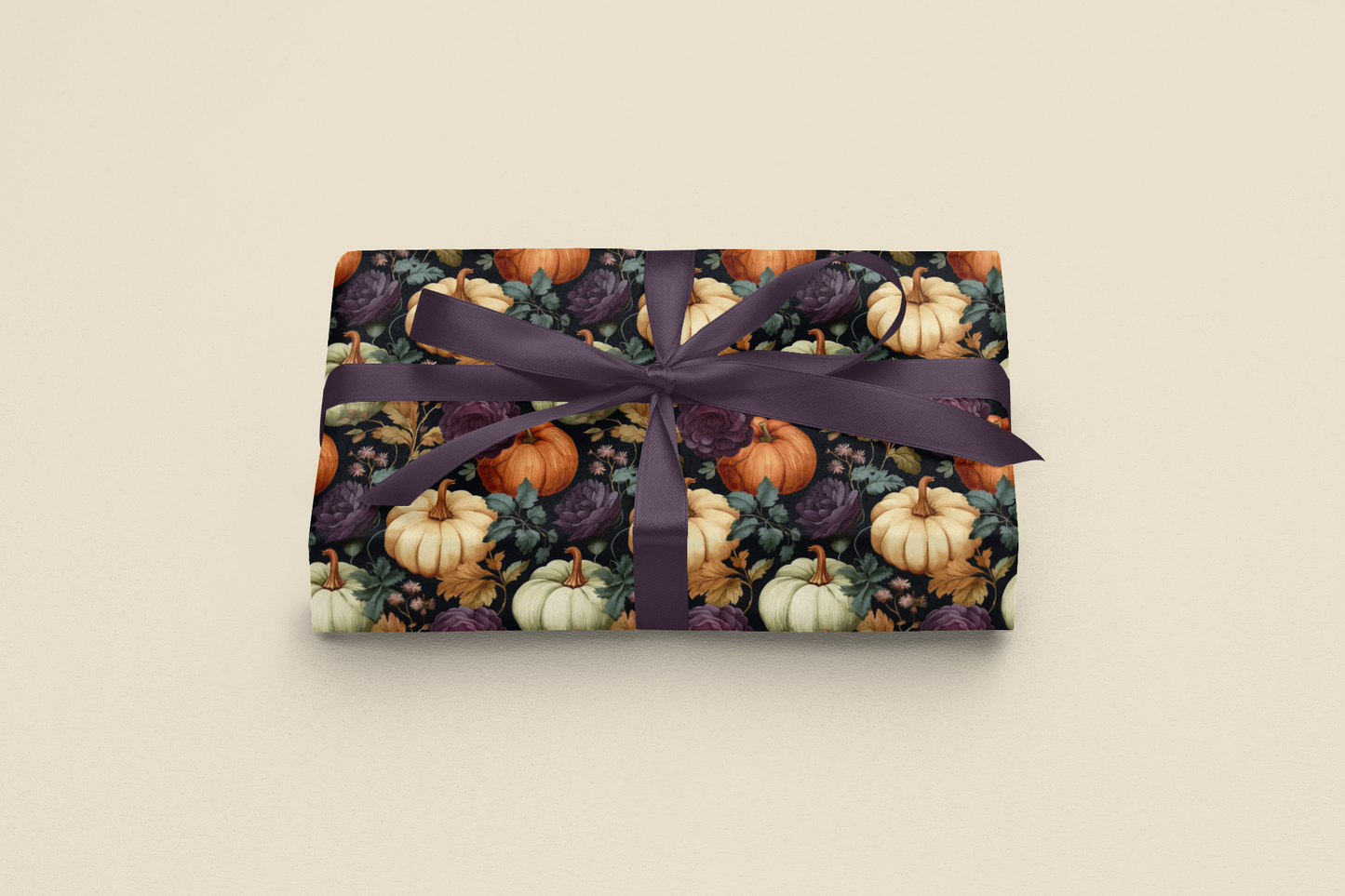 Fall Floral Wrapping Paper Roll Holiday Wrapping Paper Pumpkins and Purple Flowers Wrapping Paper 6 Foot Roll Gift Wrapping Paper Autumn Wrapping Paper