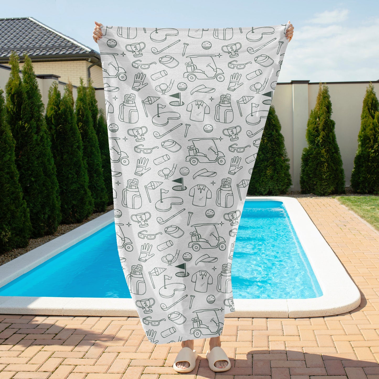 Hand Drawn Golf Beach Towel
