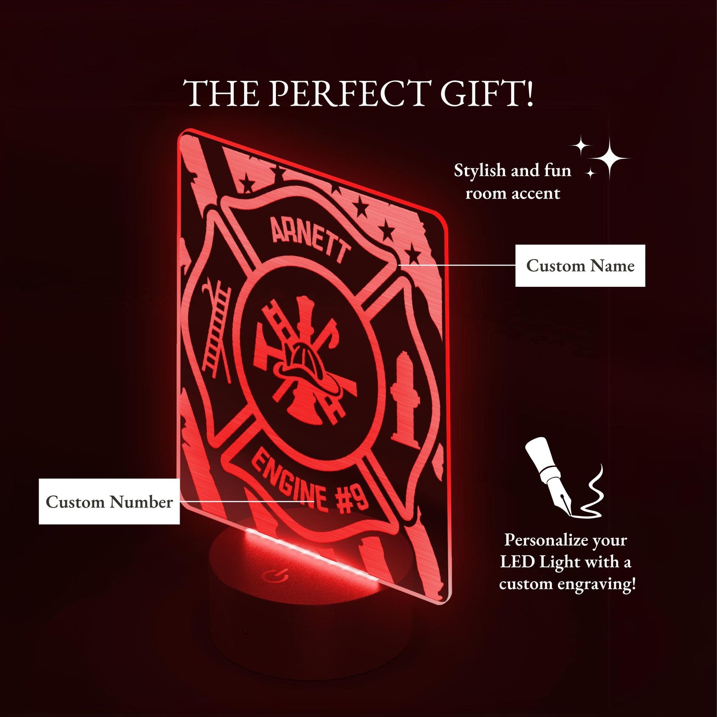 Personalized Firefighter Gift Custom Night Light