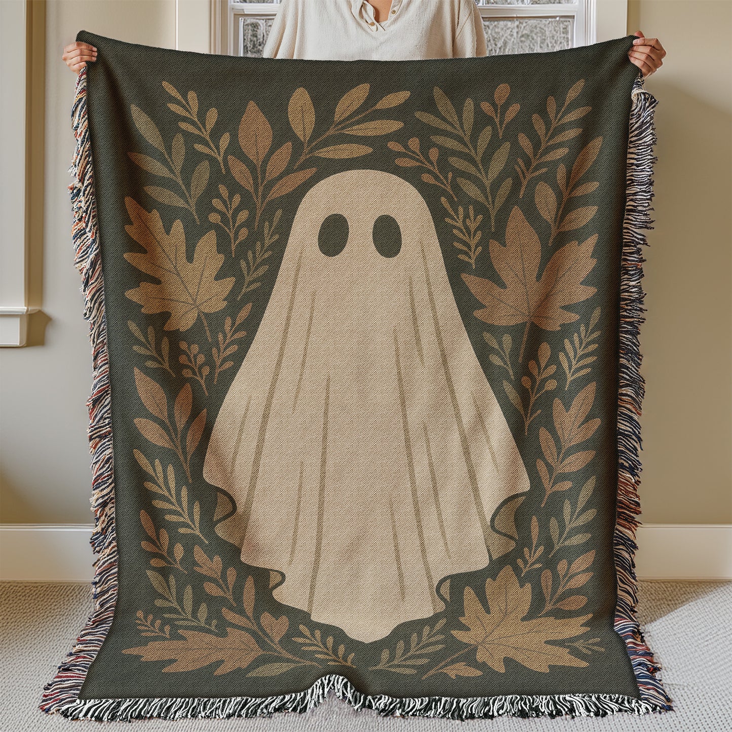 Fall Ghost Woven Throw Blanket