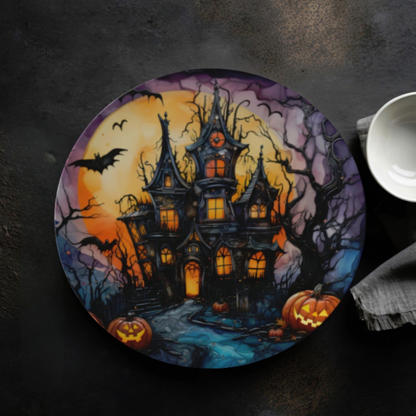 Bone China Halloween Haunted Mansion Plate