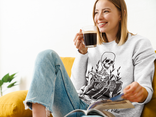 Premium Sweatshirt Book Reader Sweatshirt Spooky Vibes Sweatshirt Book Lover Gift Ideas Halloween Skeleton Sweatshirt Book Lover Sweatshirt