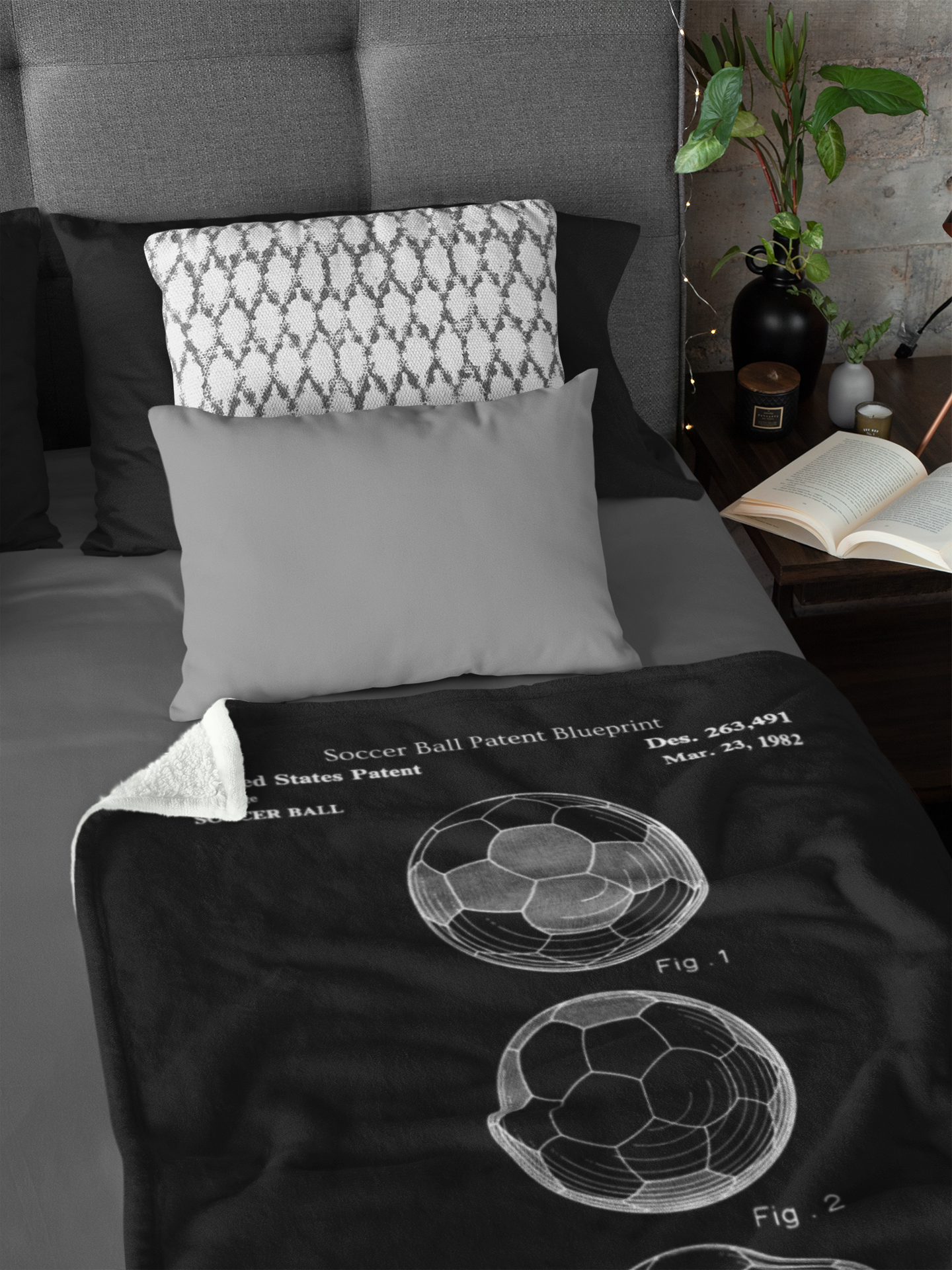 Soccer Ball Patent Blueprint Blanket Soccer Player Gift