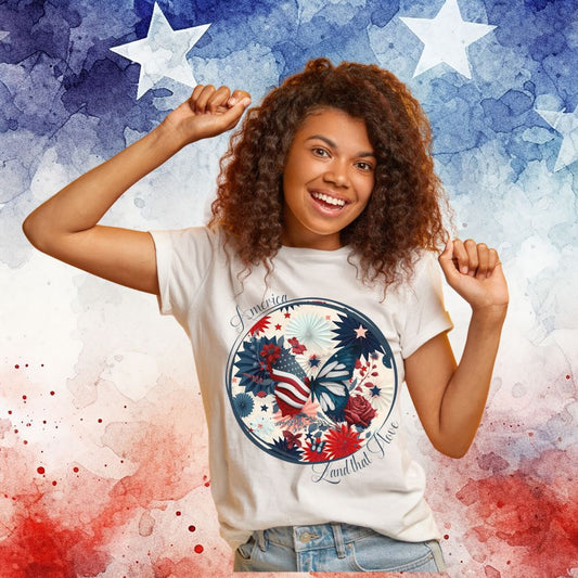 Women’s Patriotic Shirt I Love America Shirt Floral Butterfly Fourth of July Shirt Inspiring Tshirt for Independence Day Top Freedom Shirt