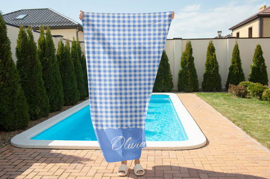Personalized Gingham Pattern Beach Towel