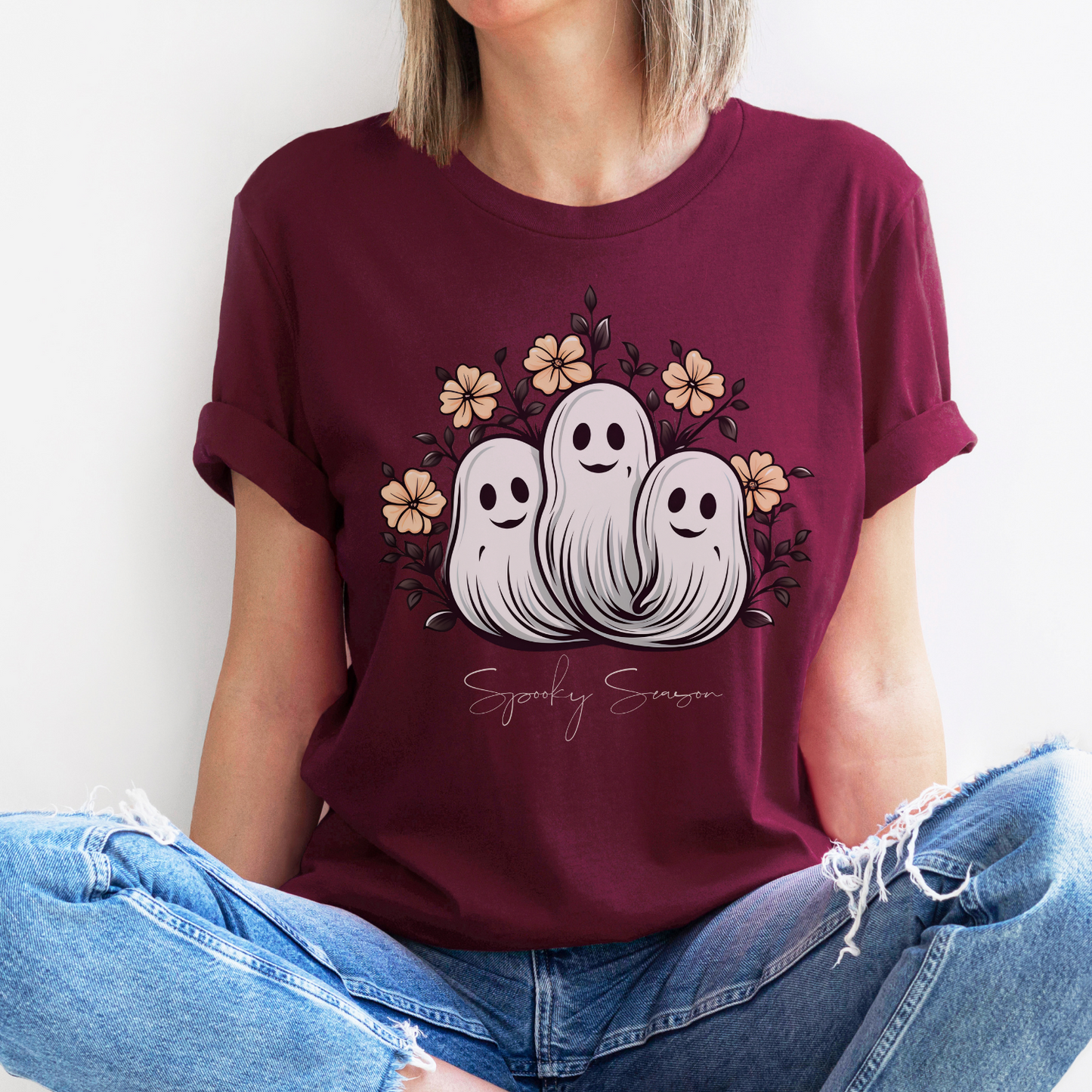 Spooky Season Retro Floral Ghost Shirt
