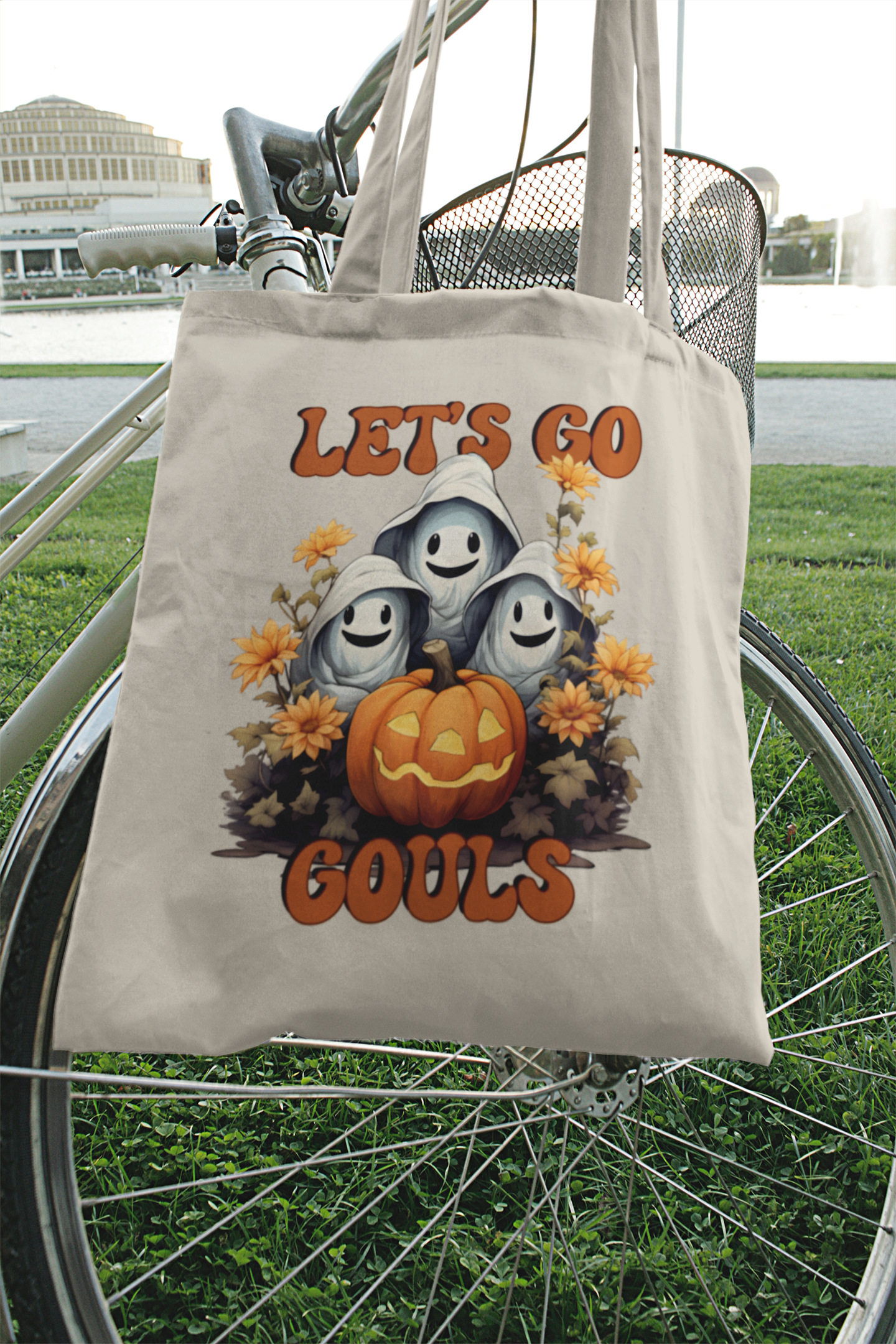 Ghost and Pumpkin Floral Rustic Fall Tote Bag Halloween Pumpkin Bag Rustic Trick or Treat Bag Halloween Candy Bag Halloween Goodie Bag
