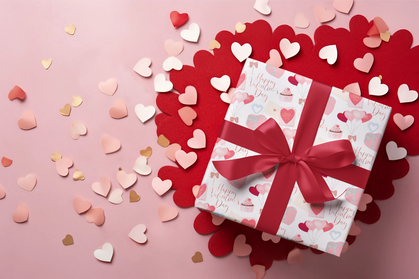 Red and Pink Heart Balloons Valentines Day Wrapping Paper