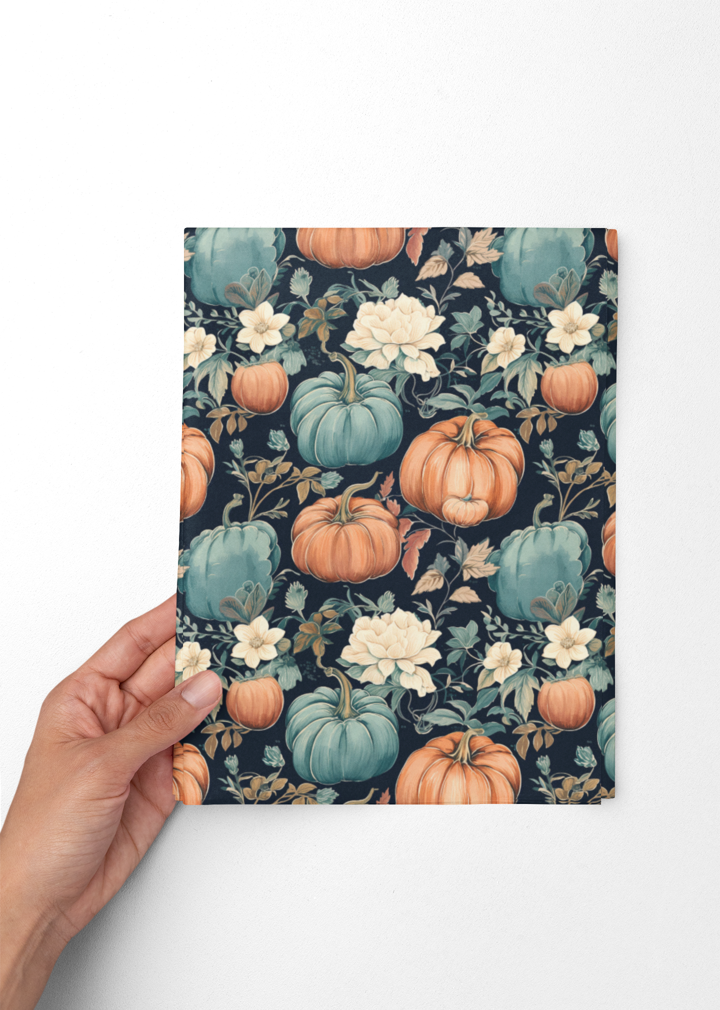 Teal Pumpkin Gift Wrap Blue Floral Wrapping Paper Fall Wrapping Paper Roll 6 Foot Roll Gift Wrapping Paper Autumn Wrapping Paper