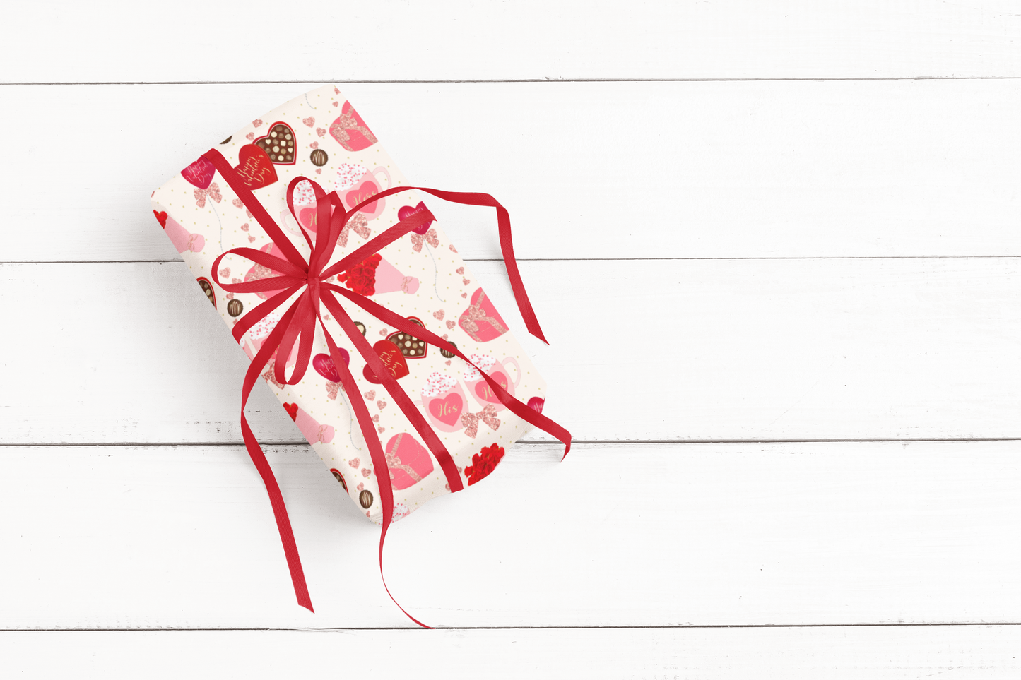 Gold Hearts And Roses Valentines Day Wrapping Paper
