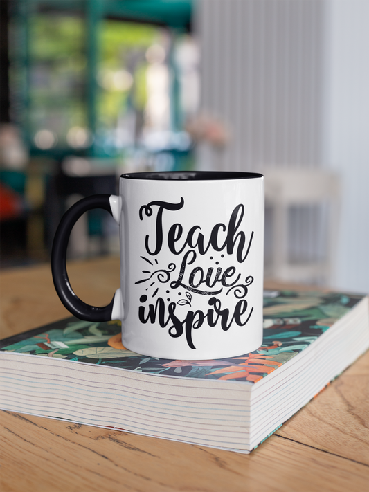 Teach Love Inspire 11 oz Ceramic Accent Coffee Mug Gift For Teacher Back To School Mug Teaching Grad Present Educator Appreciation Gift Cup