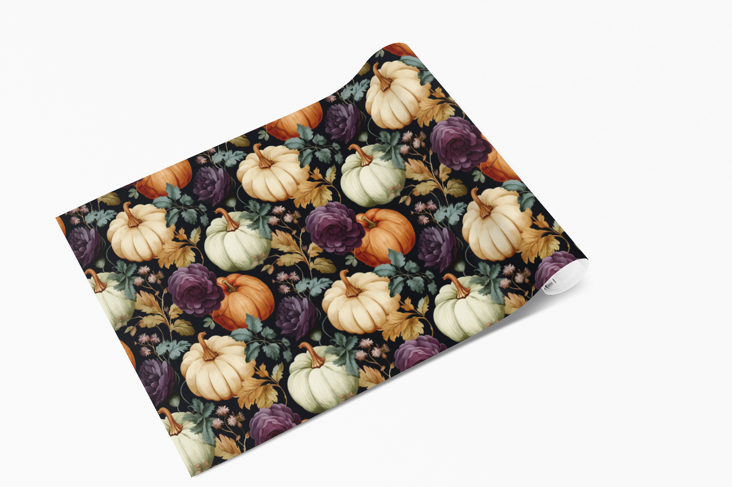 Fall Floral Wrapping Paper Roll Holiday Wrapping Paper Pumpkins and Purple Flowers Wrapping Paper 6 Foot Roll Gift Wrapping Paper Autumn Wrapping Paper