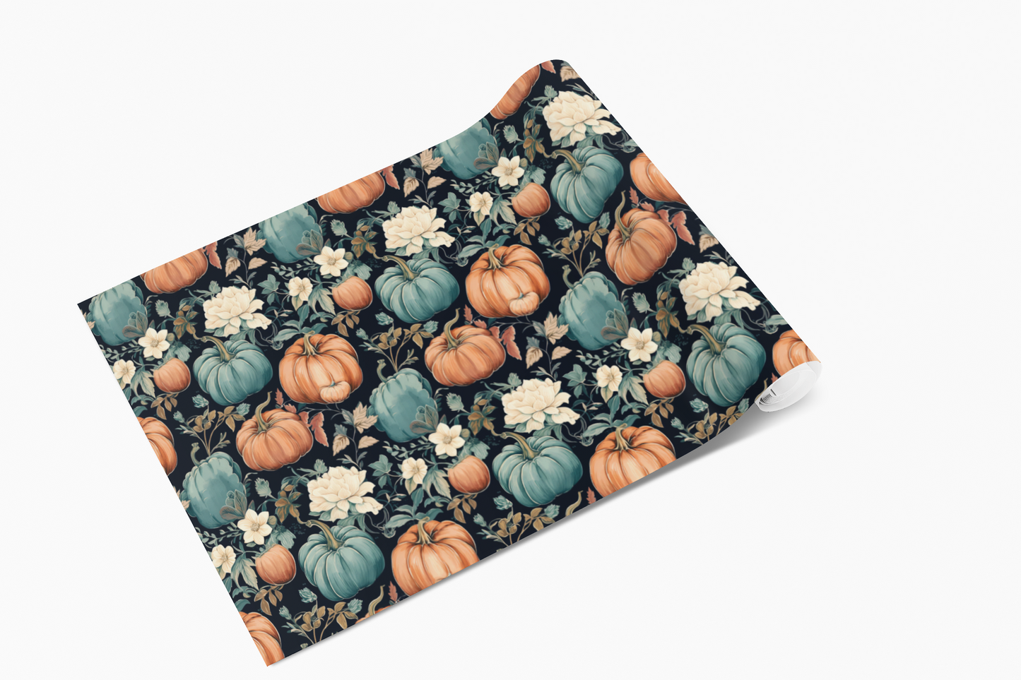 Teal Pumpkin Gift Wrap Blue Floral Wrapping Paper Fall Wrapping Paper Roll 6 Foot Roll Gift Wrapping Paper Autumn Wrapping Paper
