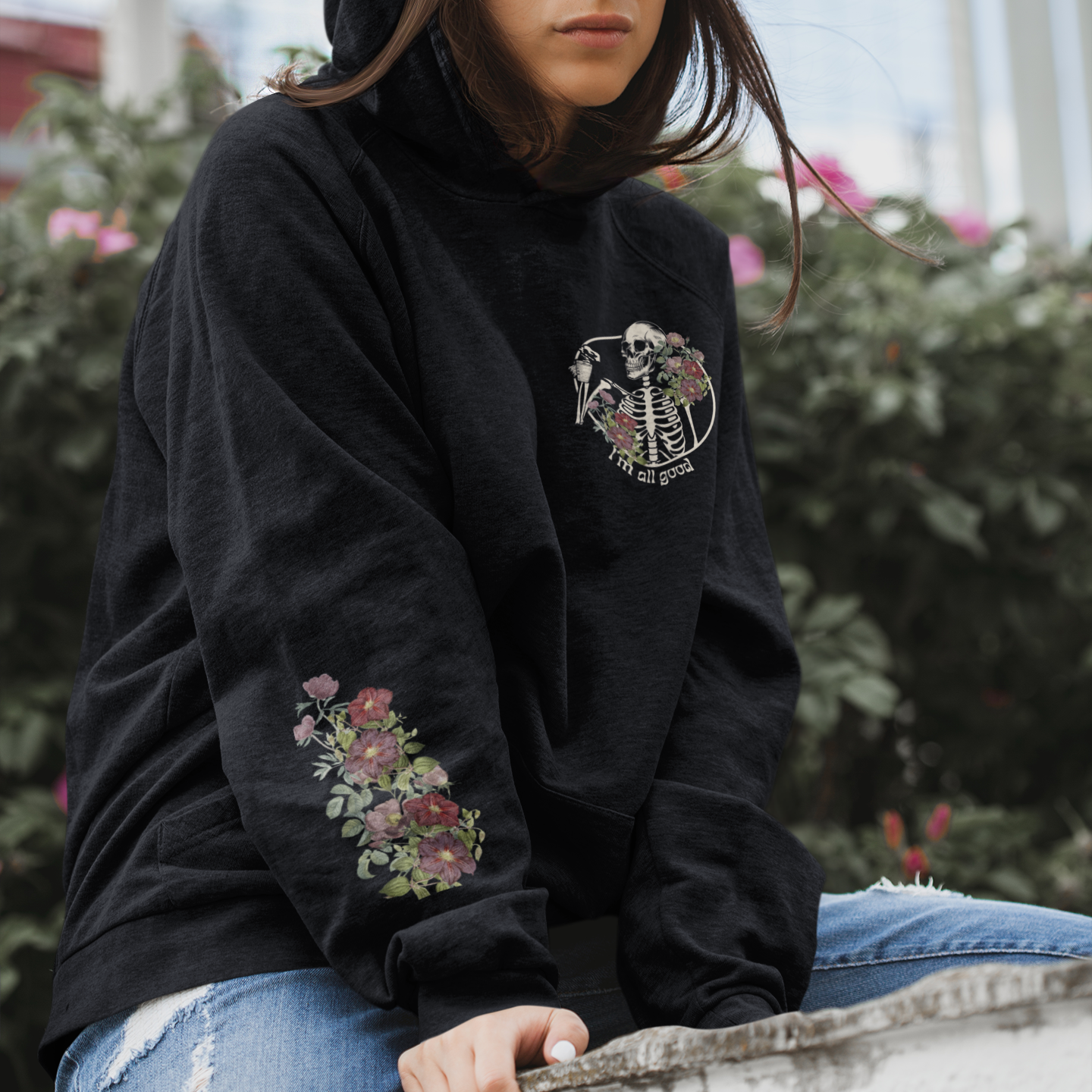 Floral Skeleton Hooded Sweatshirt