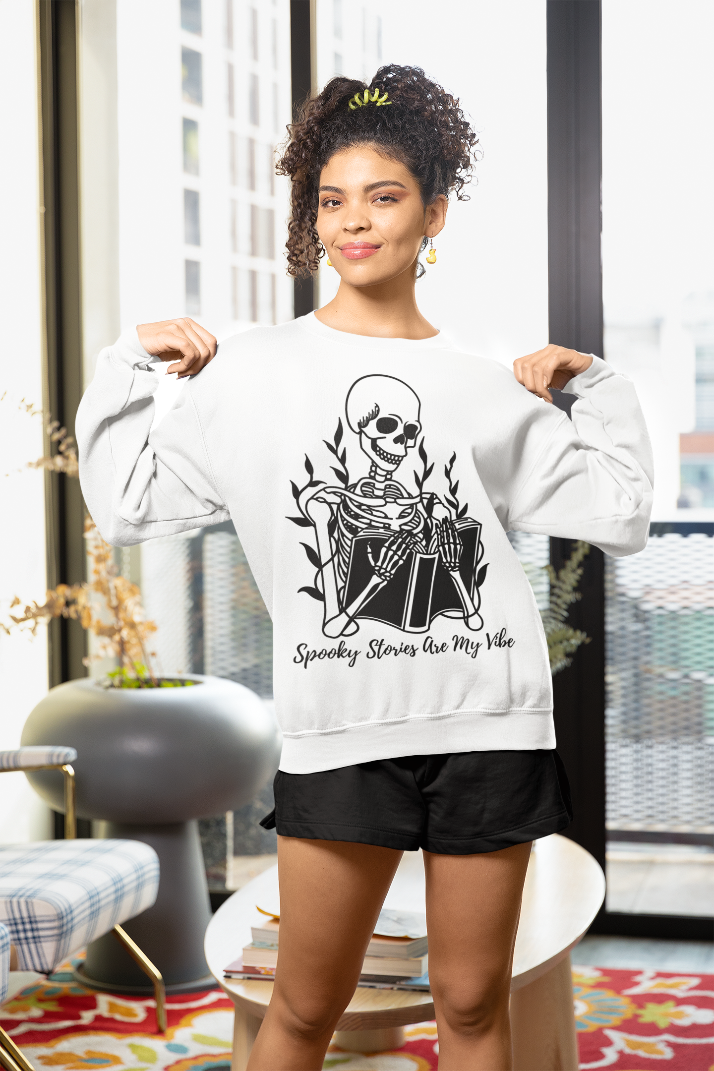 Premium Sweatshirt Book Reader Sweatshirt Spooky Vibes Sweatshirt Book Lover Gift Ideas Halloween Skeleton Sweatshirt Book Lover Sweatshirt