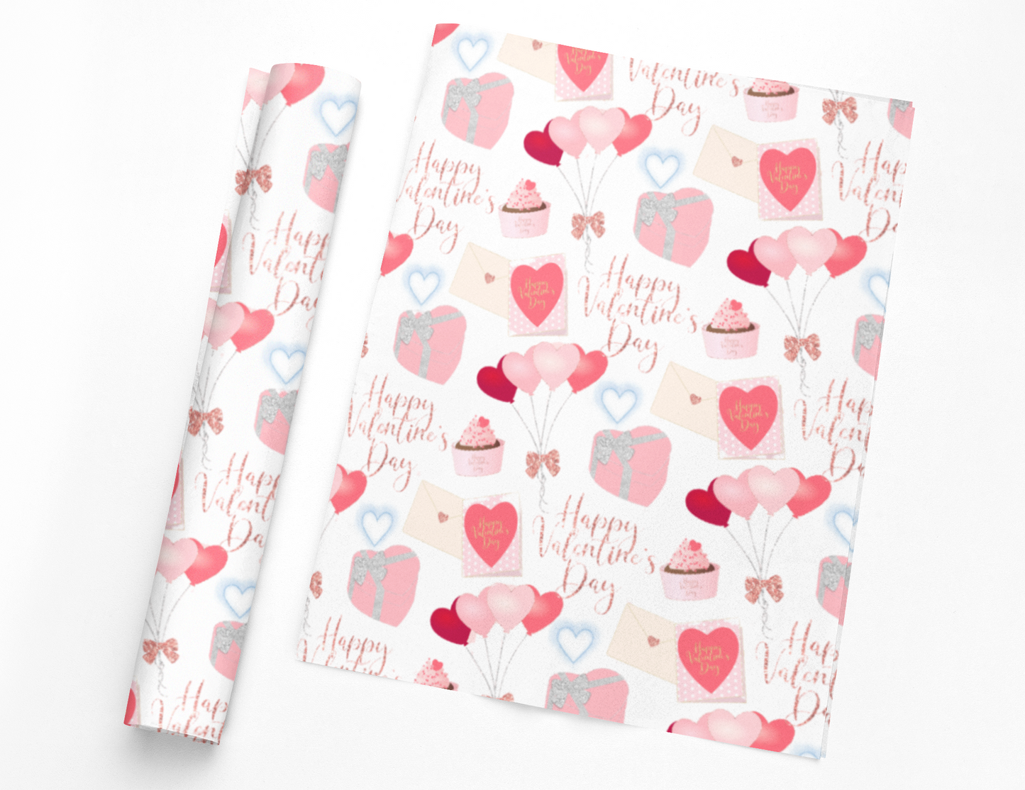 Red and Pink Heart Balloons Valentines Day Wrapping Paper