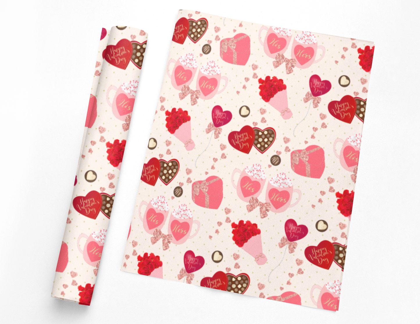 Gold Hearts And Roses Valentines Day Wrapping Paper