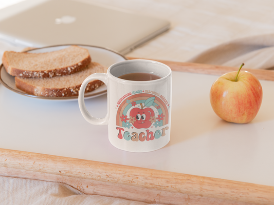 Inspirational 11 oz Ceramic Coffee Mug Gift For Teacher Retro Rainbow Mug Student Teacher Present Educator Appreciation Gift Coffee Cup Gift