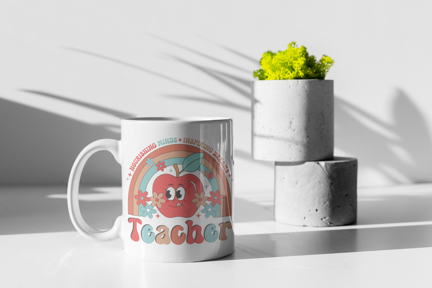 Inspirational 11 oz Ceramic Coffee Mug Gift For Teacher Retro Rainbow Mug Student Teacher Present Educator Appreciation Gift Coffee Cup Gift