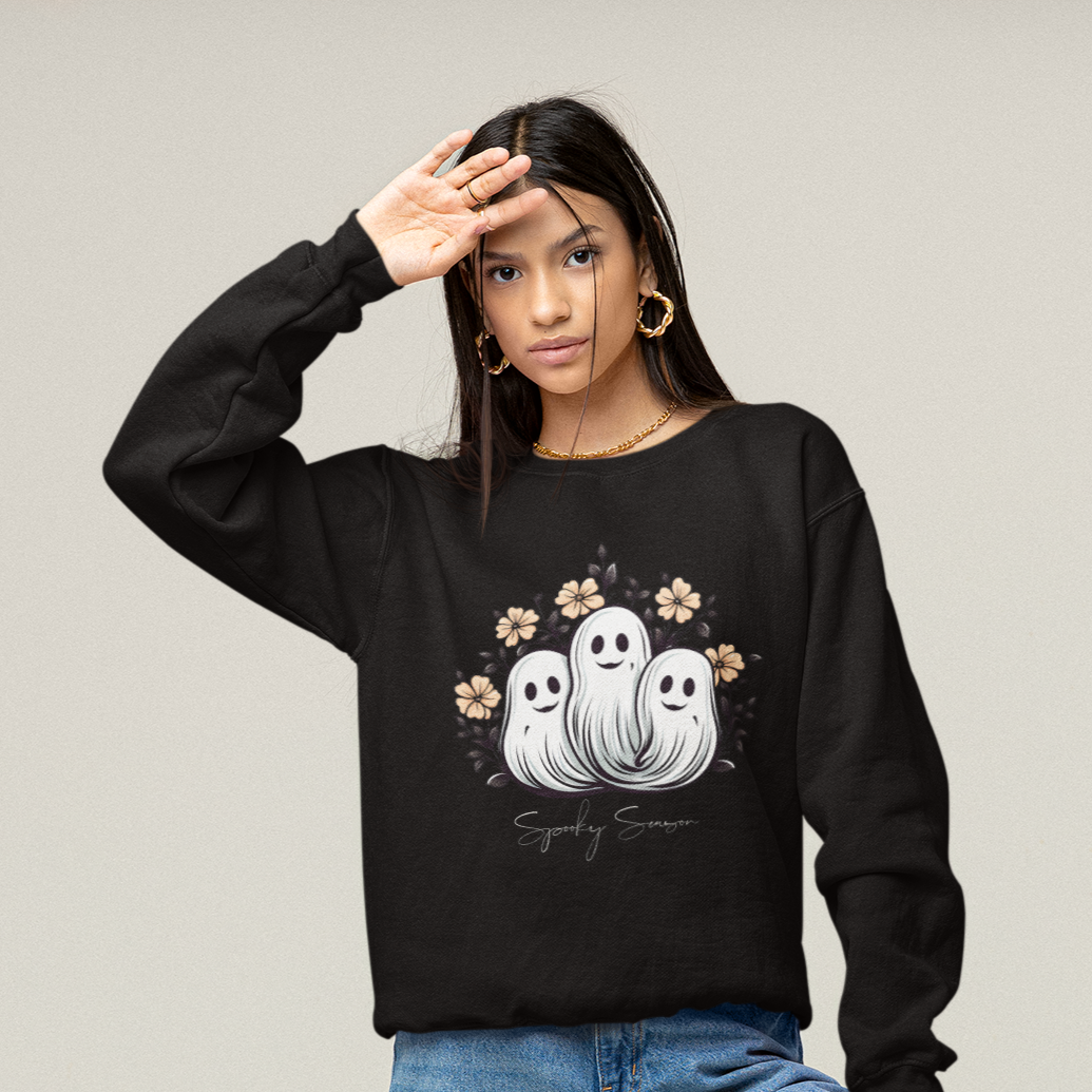 Spooky Season Retro Floral Ghost Sweatshirt, Cute Ghost Spooky Season Shirt Retro Halloween Shirt Stay Spooky Sweatshirt Floral Halloween Shirt