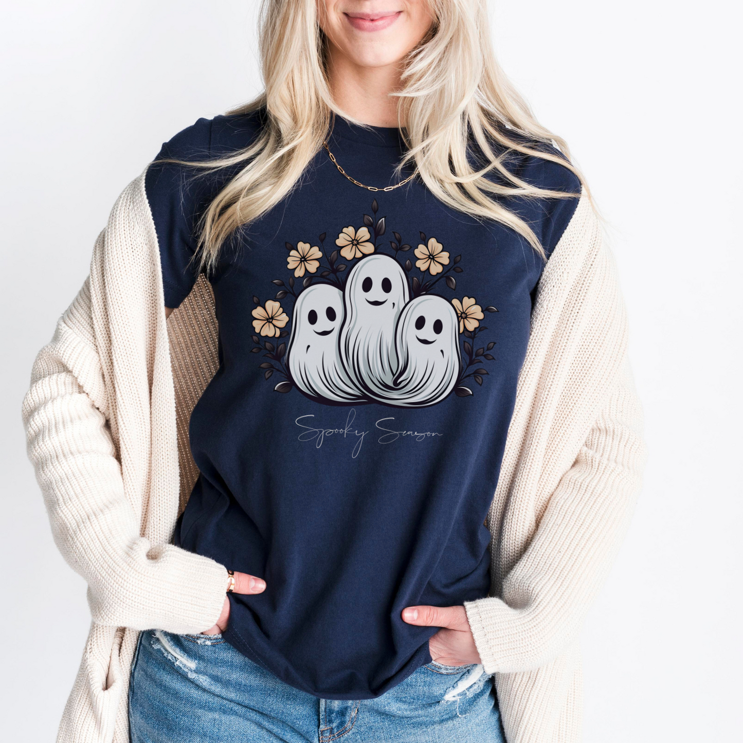 Spooky Season Retro Floral Ghost Shirt