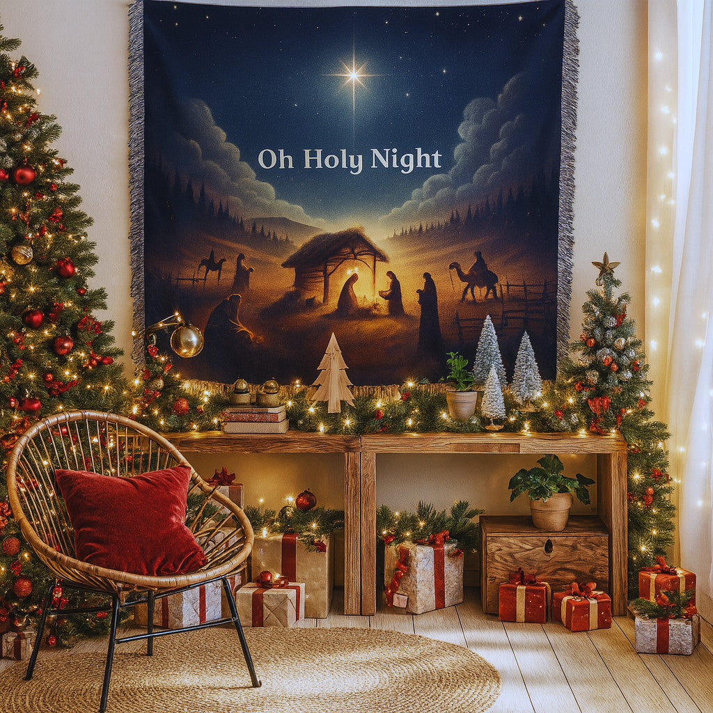 Nativity Scene Woven Christmas Blanket