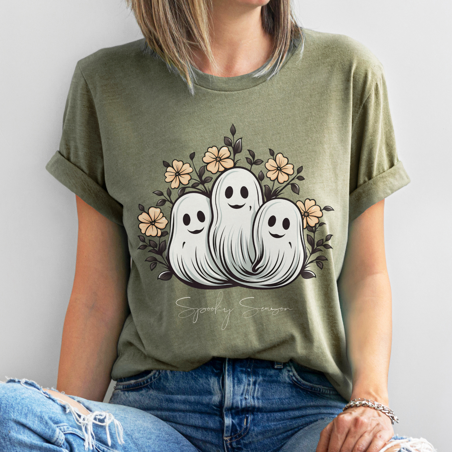 Spooky Season Retro Floral Ghost Shirt