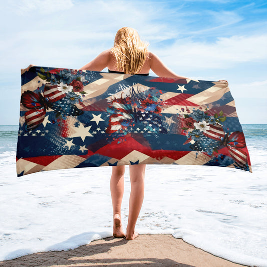 Floral Butterfly Patriotic Beach Towel