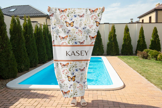 Personalized Floral Butterfly Beach Towel